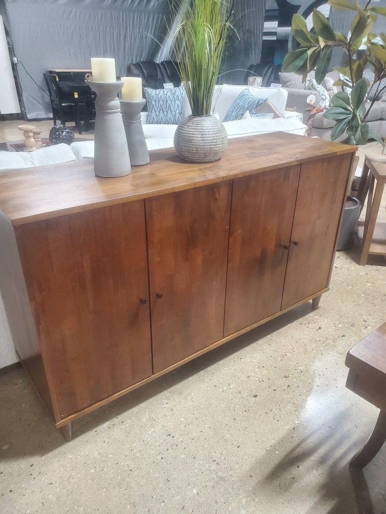 Beautiful Solid Brown Mid Century Modern Style Buffet (New)