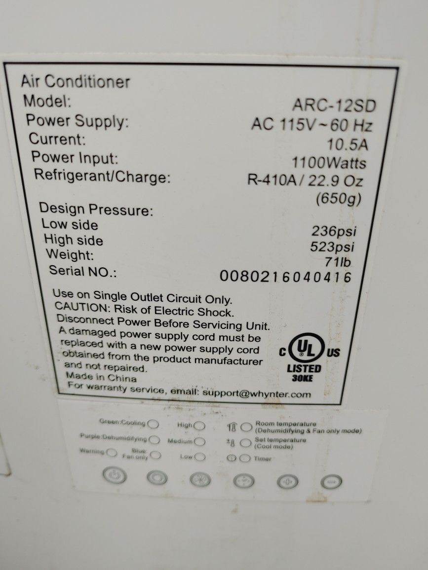 Whynter Air Conditioner In Excellent Condition. " No Hoses"