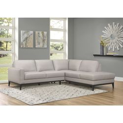 Brand new 101" x 87" light grey top grain leather sectional