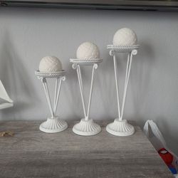 White Metal Candle Holders Set Of 3