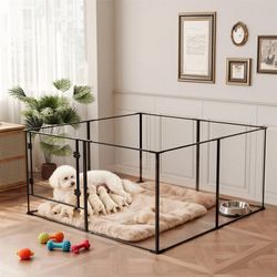8 Panels Indoor Clear Acrylic Pet Playpen Whelping Fence with Door for Cats, Puppies, Rabbits, Guinea Pigs & Small Animals