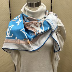 New with tag authentic Louis Vuitton aqua monogram silk scarf