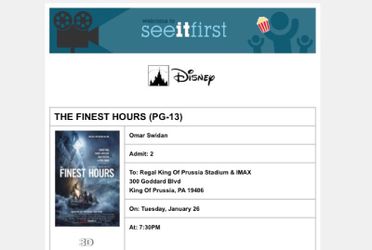 2 TIX TO SEE THE FINEST HOUR