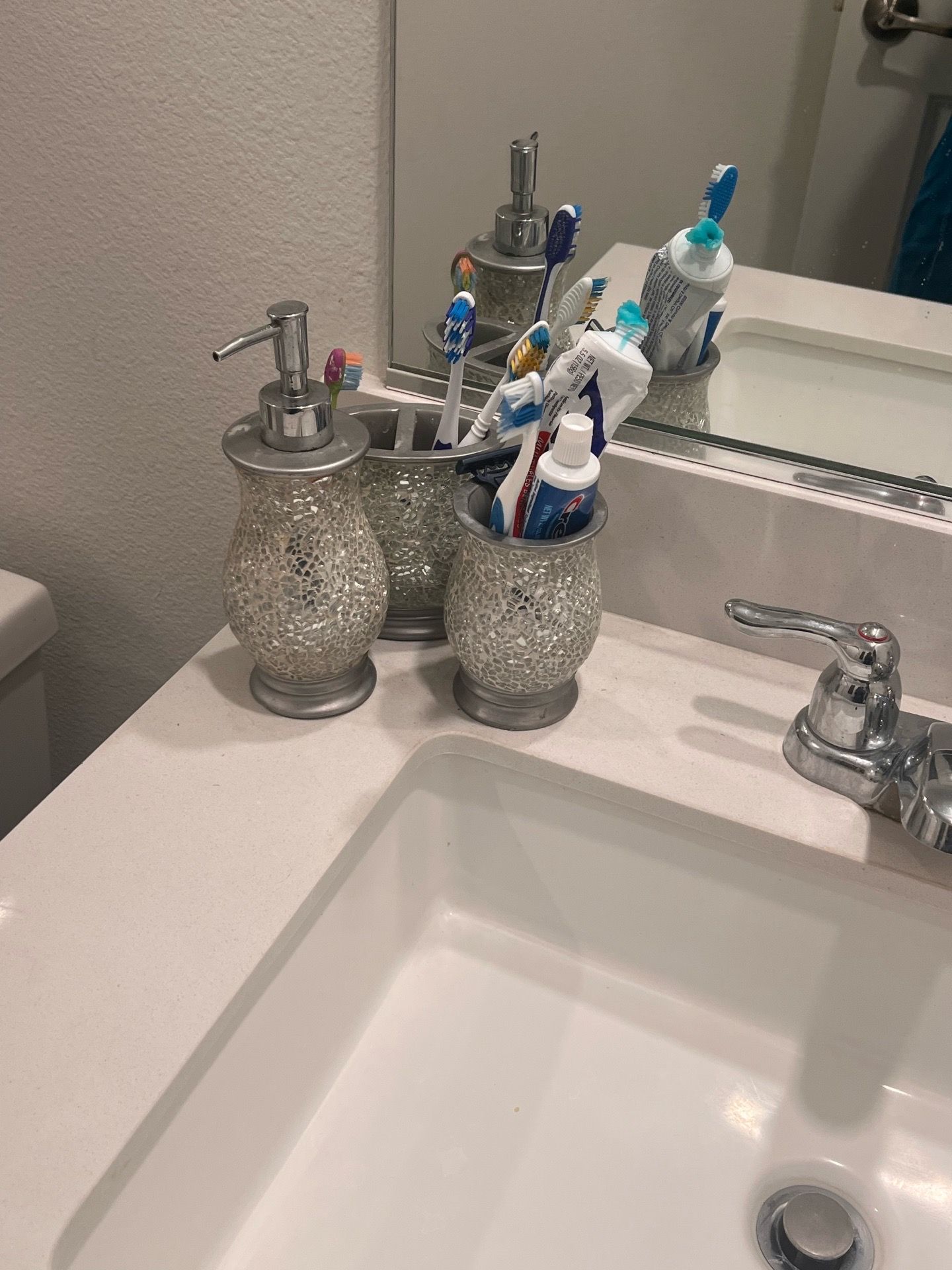 Bathroom soap dispenser,cup and toothbrush holder