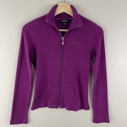 BEBE Vintage Y2K Purple Rhinestone Mockneck Pullover Full Zip Fitted Sweatshirt