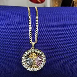 14K gold plated diamond cut 3mm Cuban Link chain and pendant 