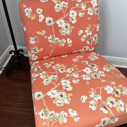 Coral Floral Chair With Wooden Legs 