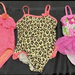 Bundle of 3 toddler girls size 2T lacey leopard and floral tutu swimsuits