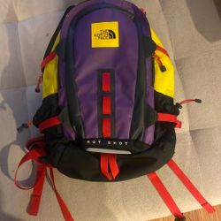The North Face Hot Shot Backpack Red/ Yellow/ Purple Excellent Condition