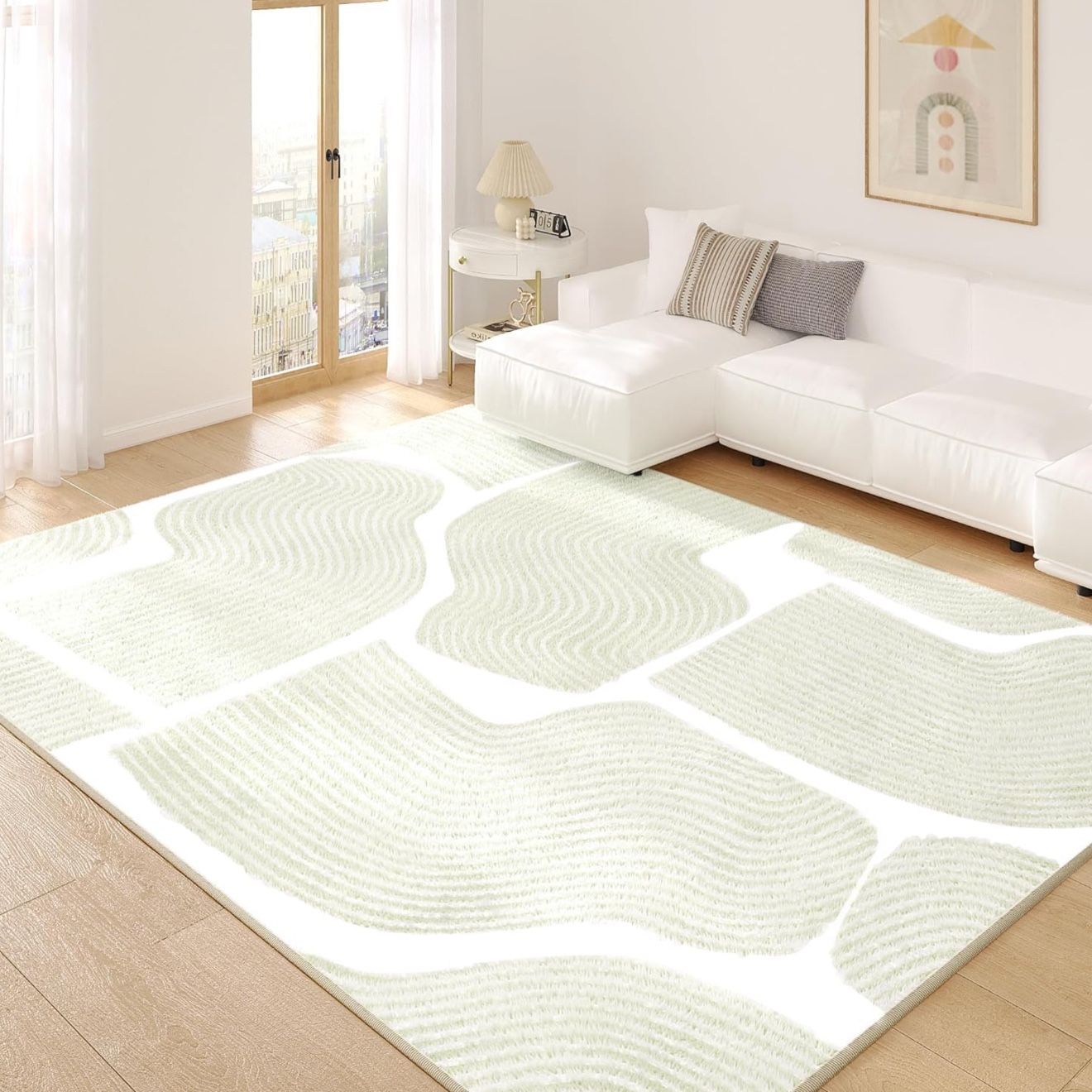 ✨Brand New✨(6ft x 9ft)Ultra Soft Abstract Area Rug, Machine Washable Non-Slip Thin Carpet in Pink Geometric Design for Living Room or Bedroom.(Green)