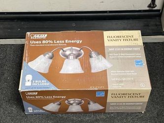 New Feit Electric Fluorescent Bathroom Vanity Light Fixture 20x8x8 Brushed Stainless Steel +3 Bulbs