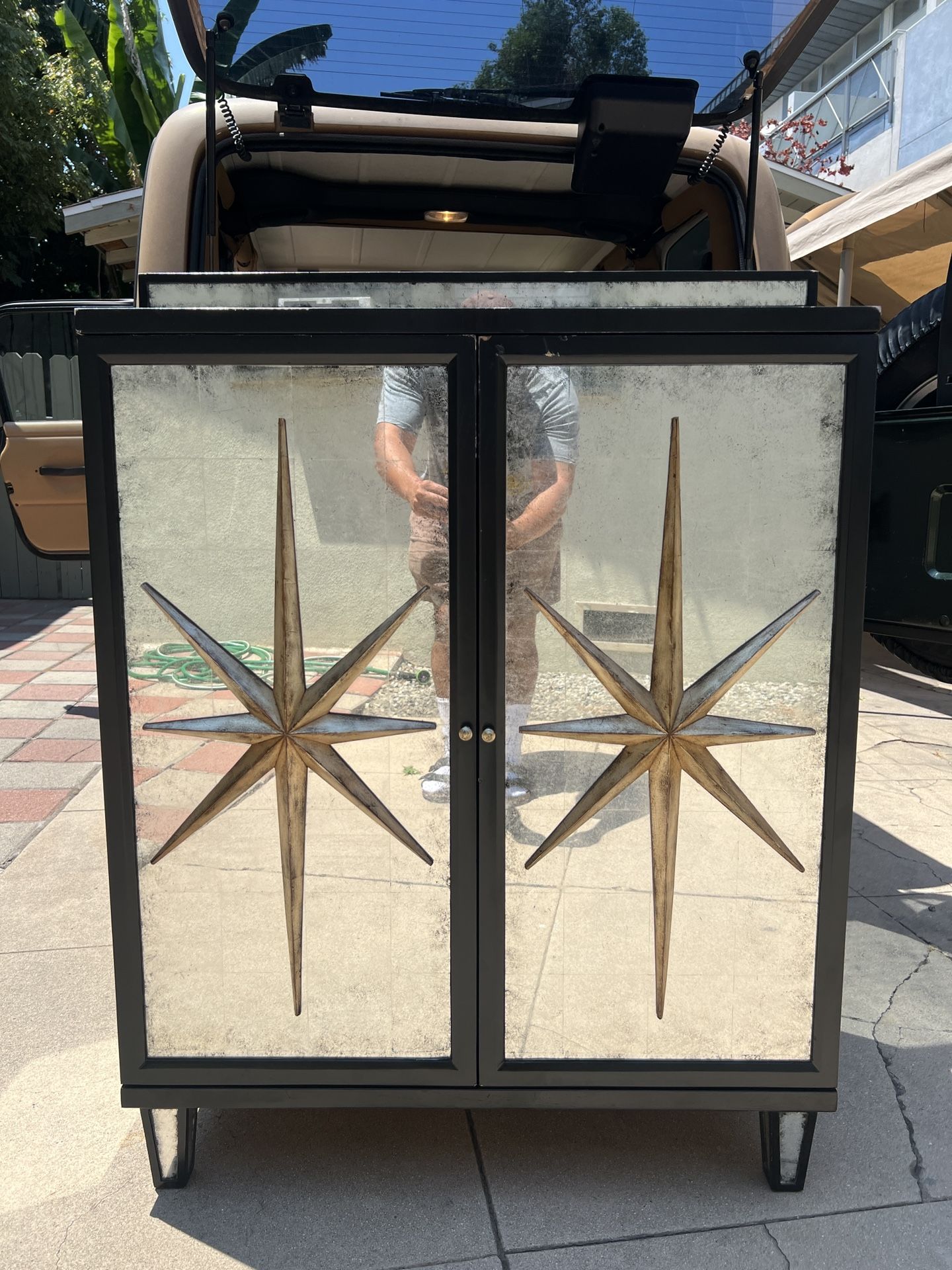 John Richard Collection Starburst Brown and Silver Mirrored Chest