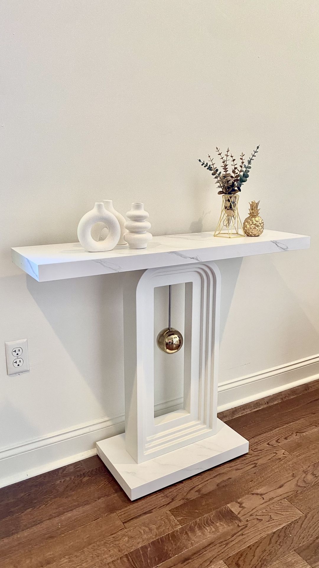 Console Table Modern White For Living Room Hallway Entrance Faux Marble 40 Inch