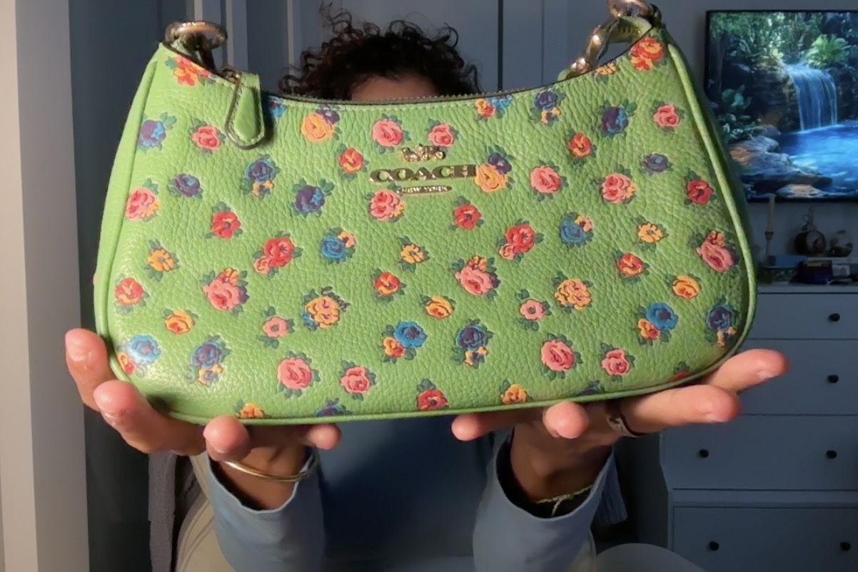 Coach Green Floral Purse — Small Perfect For Spring Or Summer