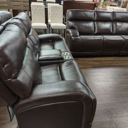 New Recliner Sofa And Loveseat With Power Recliners And Genuine Leather