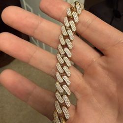 18k Solid Gold Heavy Cuban Miami Curb Bracelet Natural Diamonds Iced Out Bust Down