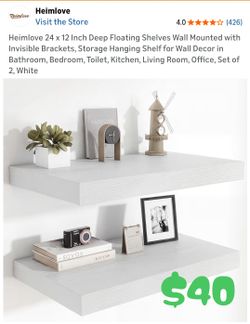 2 White Floating Shelves 24" x 12"