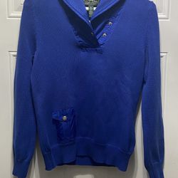 OBO Lauren Active Ralph Lauren Womens L Royal Blue Shawl Collar Sweater Snap Pocket