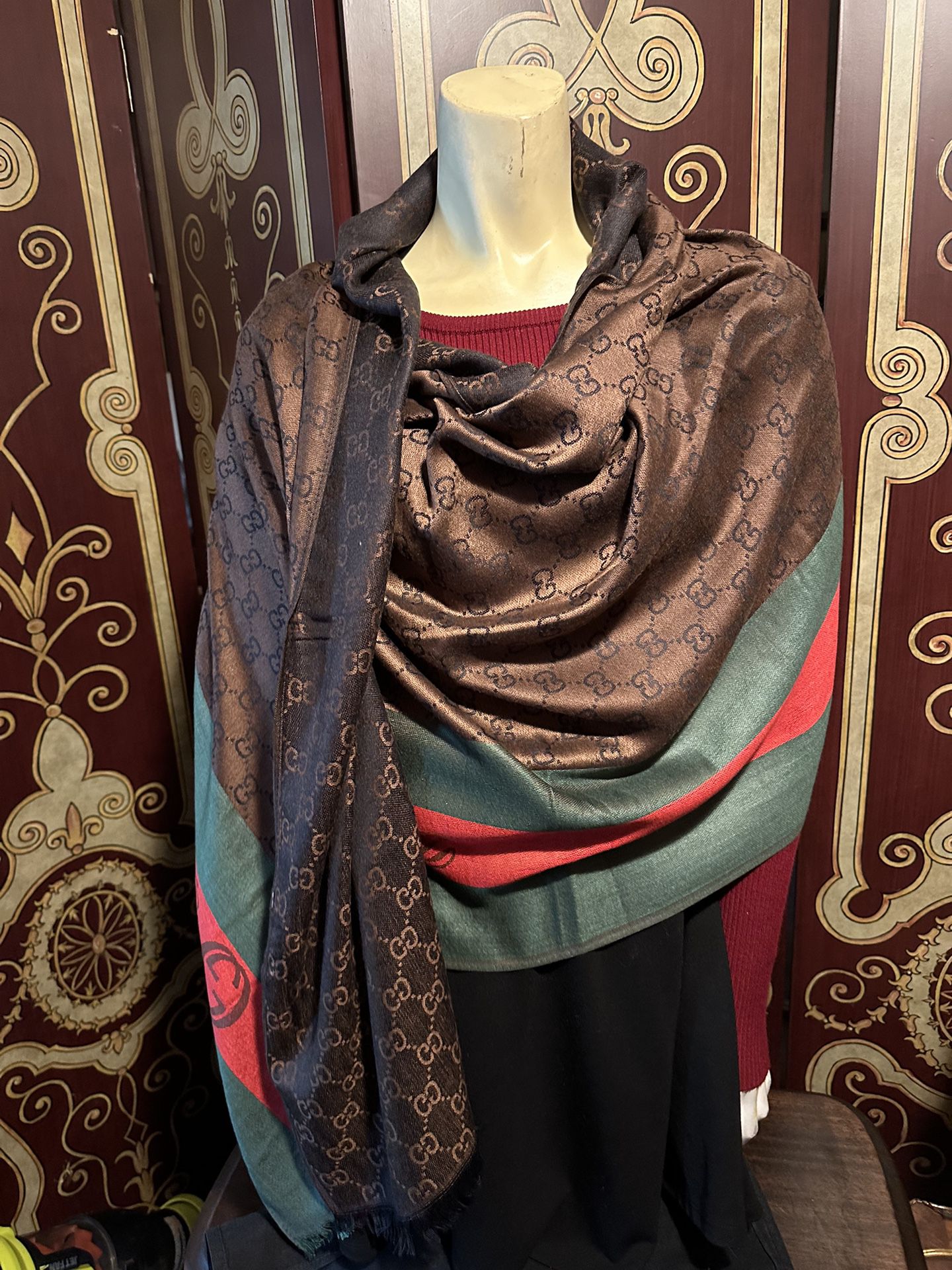 Classic GUCCI  Vintage Unisex, Cocoa, Brown Long Scarf