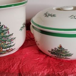 Vintage Spode Christmas Tree Serving Set - Made in England (Casserole & Utensil Crock)