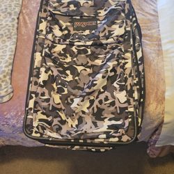 Vintage Jansport White/Gray Camouflage 26" Wheeled Suitcase Roller Bag
