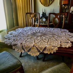 Vintage Hand Crochet White Tablecloth