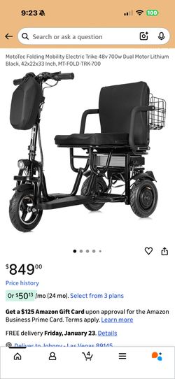 MotoTec Folding Mobility Electric Trike 48v 700w Dual Motor Lithium Black