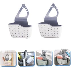 2pc Kitchen Sink Caddy Sponge Holder Hang Basket for Scrubber Dish Brush Kitchen Accessories Organizer