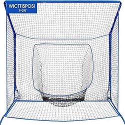 Baseball Softball Net with Blocking System, 7x7ft/6x6ft Practice Cage for Batting/Pitching/Fielding, Metal Frame with Elevated Base and Storage Bag fo