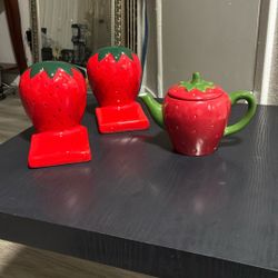 Strawberry Bookends & Strawberry Tea Pot 