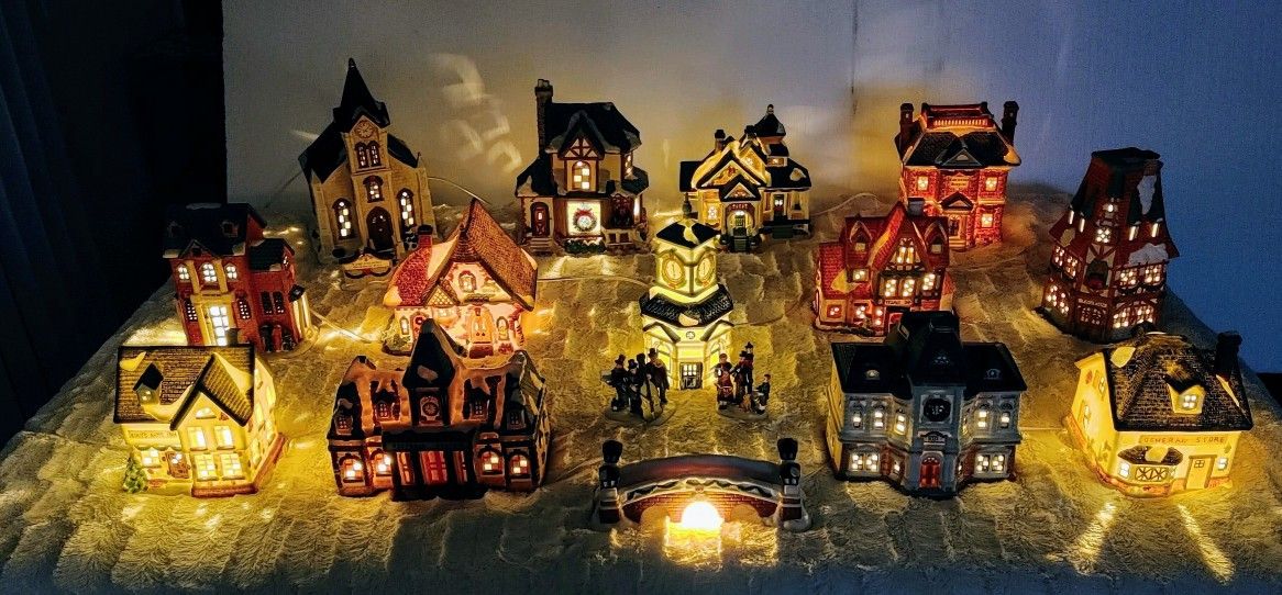 17 Piece Vintage Victorian Lighted Christmas Village