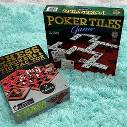 Poker Game Tiles and Chess/Checkers/Tic Tac Toe three in one board games