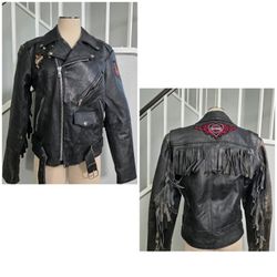Excelled Brand Vtg Motorcycle Fringe Harley Davidson Leather Jacket Size 38 USA