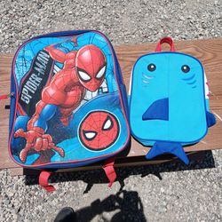  1 Spiderman Backpack 1 Toddler Shark Backpack 