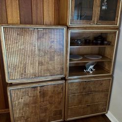 Beautiful set of 5 Mid Century Modern Fluted Burl, Pecan and Brass by American of Martinsville