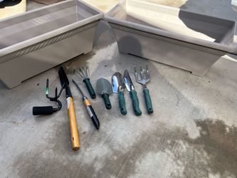 Planter with garden tools