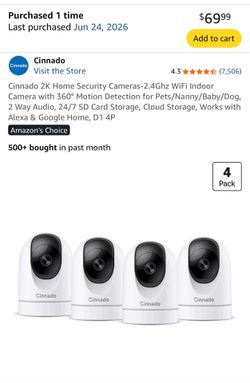 Home Security Cameras-2.4Ghz WiFi Indoor Camera with 360° Motion Detection for Pets/Nanny/Baby/Dog, 2 Way Audio, 24/7 SD Card Storage, Cloud Storage, 