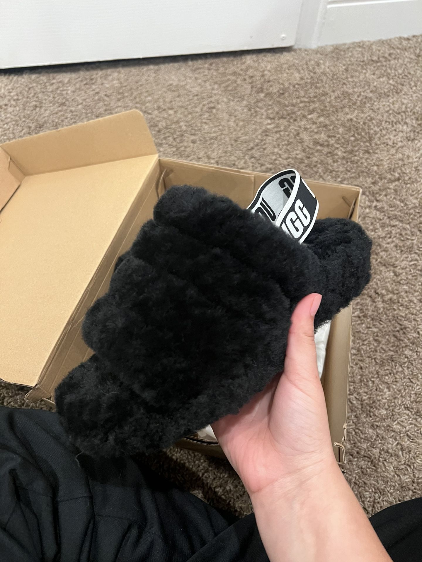 Black Fluff Yeah Ugg Slides 