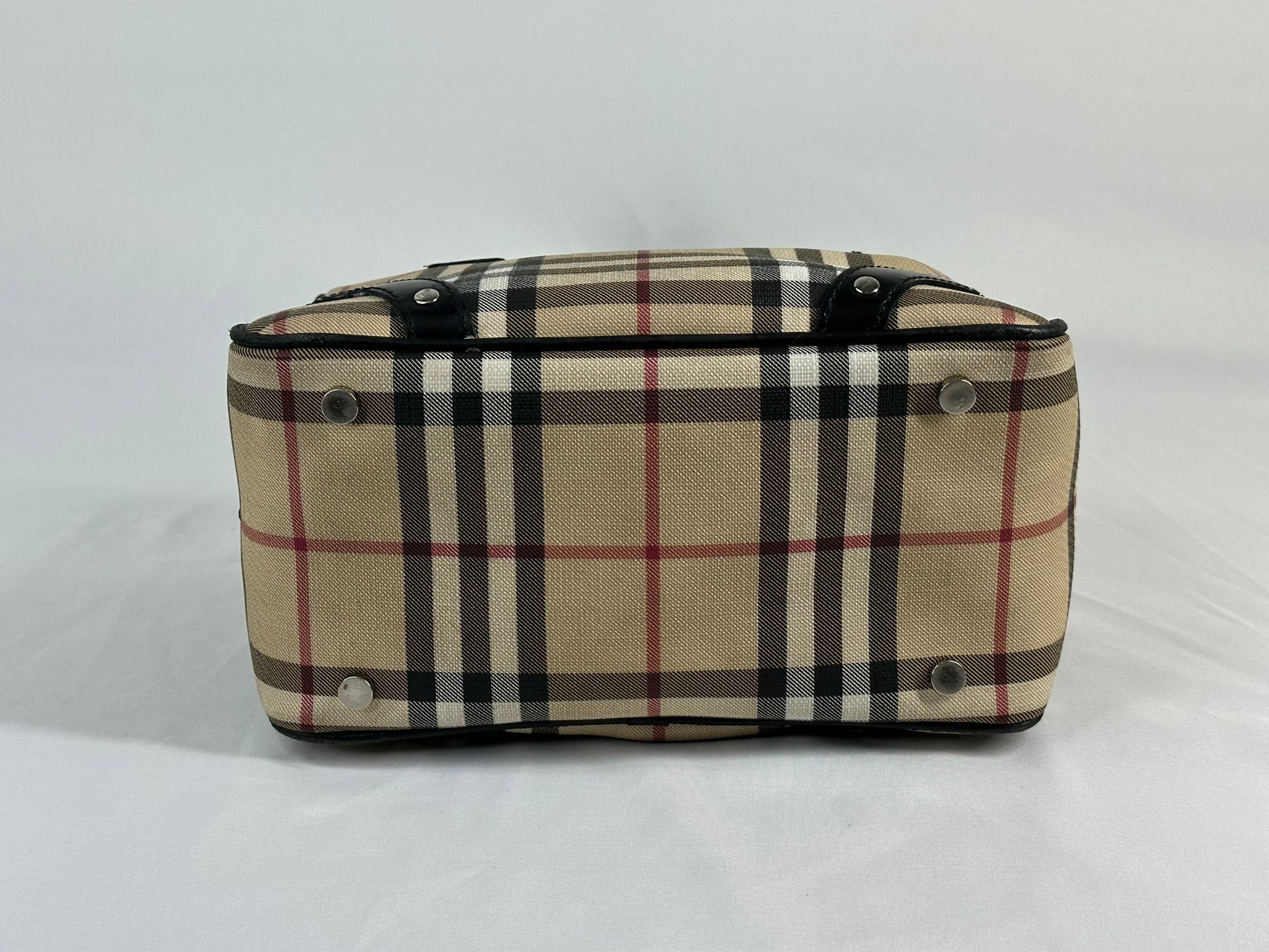 #435 BURBERRY Nova Check Satchel Handbag Canvas Chester Bowling Bag