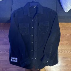True religion fuzzy button up jacket