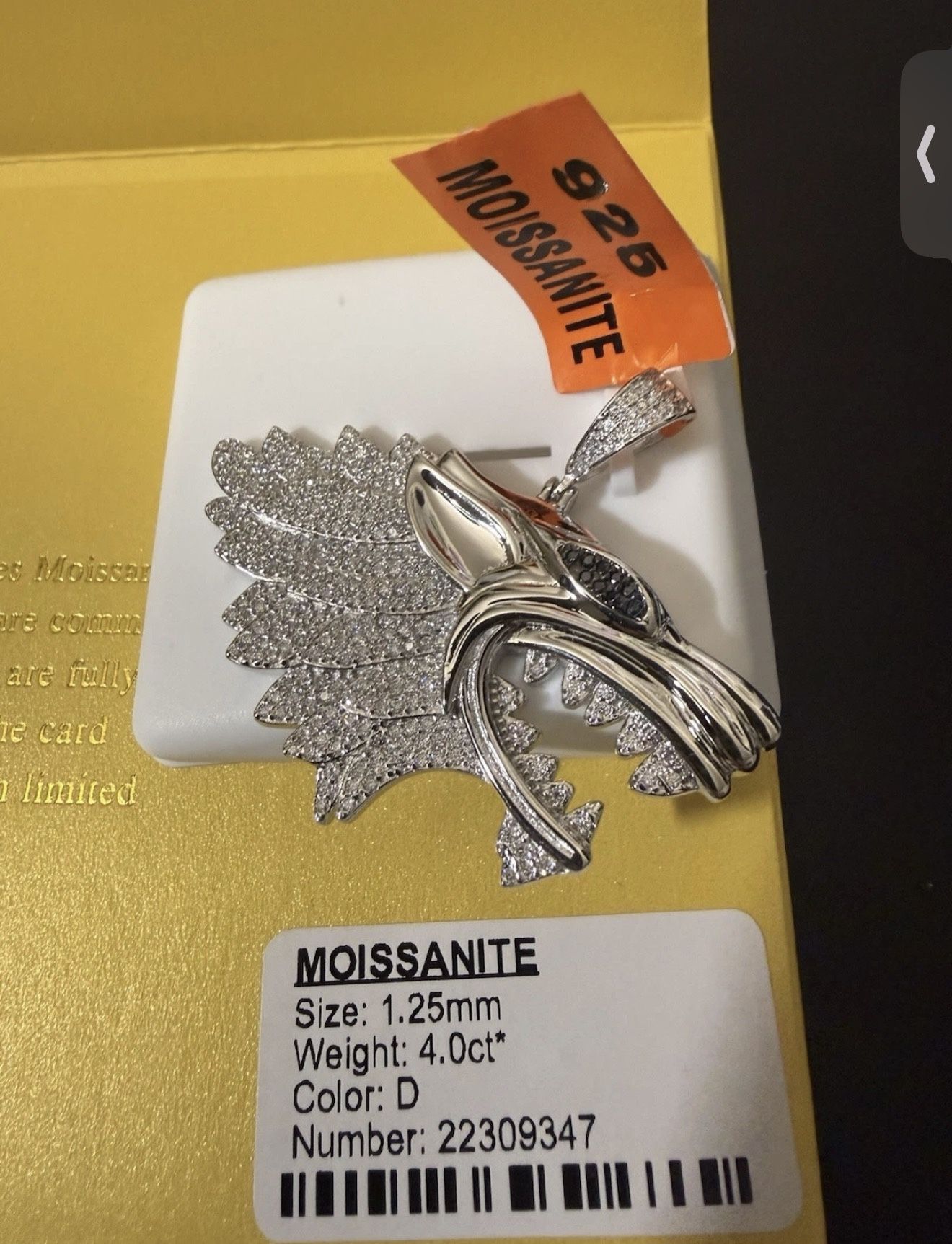 Wolf Pendant GRA Moissanite 925 Sterling Silver 4ct