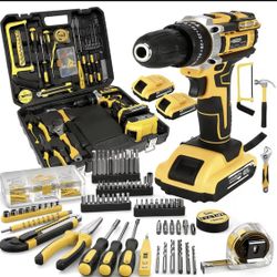 136pcs Heavy Duty Cordless Drill & Tool Set with 2 Batteries, All in 1 Hand Tool Set, Lithium Ion Drill Press, Screwdrivers, Bits, Wrenches, Pliers El