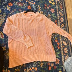 #5: American Eagle Bubblegum Pink Ribbed Knit Sweater M Oversized Crewneck Chunky