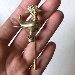 Solid gold plated Sterling silver  10 KT gold plating peacock pin Brooch 3.5”