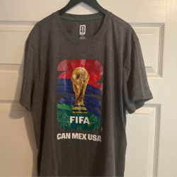 FIFA World Cup 2026 "CANADA MEXICO USA 26" Gray Stadium Edition T-Shirt New with tags Adult Size LARGE Quality comfortable made with Egypt cotton