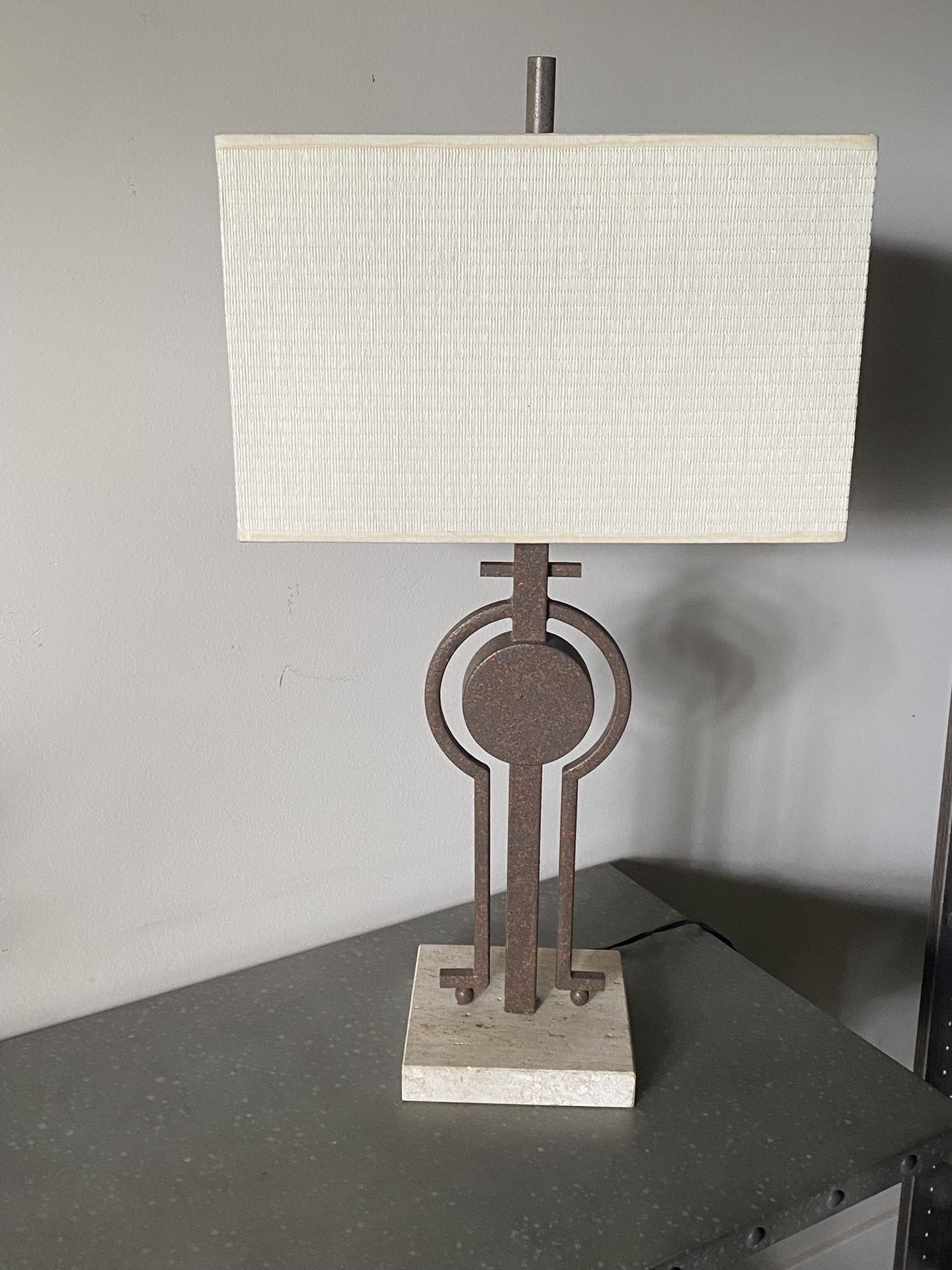 Beautiful Table Lamp With The Real Marble And Metal Base And Rectangular Lampshade H24”