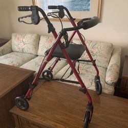 Rollator Walker Red Adjustable Height With Seat 