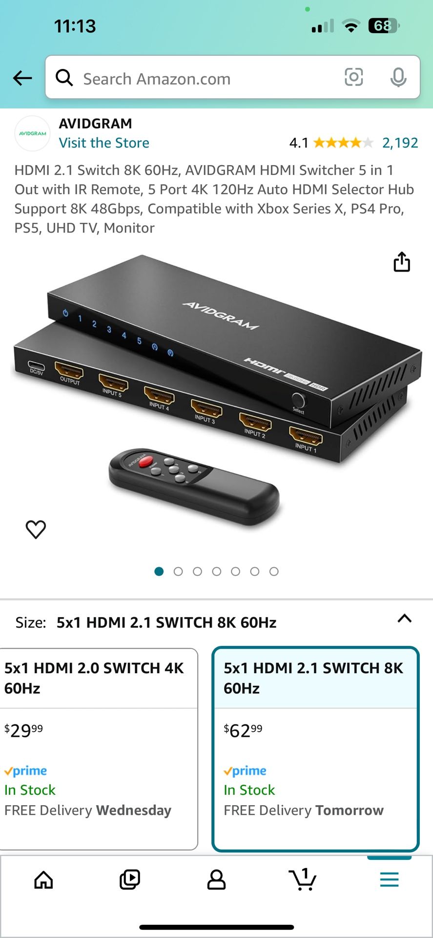 HDMI 2.1 Switch 8K 60Hz, AVIDGRAM HDMI Switcher 5 in 1 Out with IR Remote, 5 Port 4K 120Hz Auto HDMI Selector Hub Support 8K 48Gbps, Compatible with X