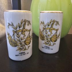 vintage ceramic libra zodiac salt and pepper shaker set