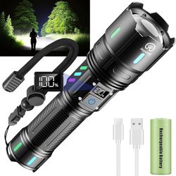 Rechargeable Flashlights High Lumens, 20000 Lumen Flashlight High Powered 5000 mAh Battery with LCD Display, 5 Light Modes, Zoomable, IP67 Waterproof,